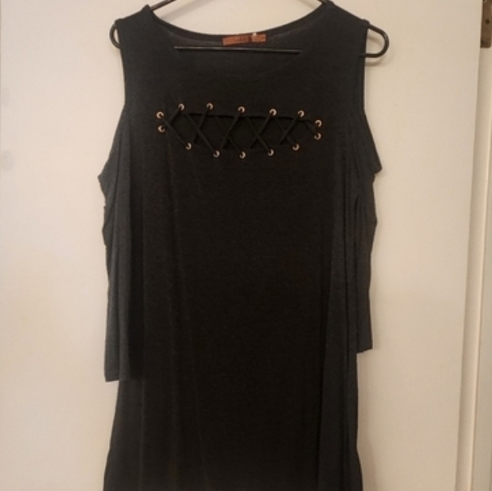 Dark Gray 3/4 sleeve Top with Eyelet Detail